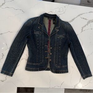 DKNY Dark Blue Jean Jacket with Tan Stitching